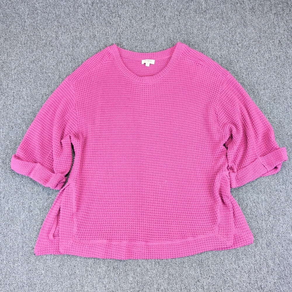 Umgee Boho Waffle Knit Sweater Women Medium Pink Magenta Oversized Side Slit Tee